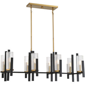 Midland 8 Light 40 inch Black with Warm Brass Accents Linear Chandelier Ceiling Light