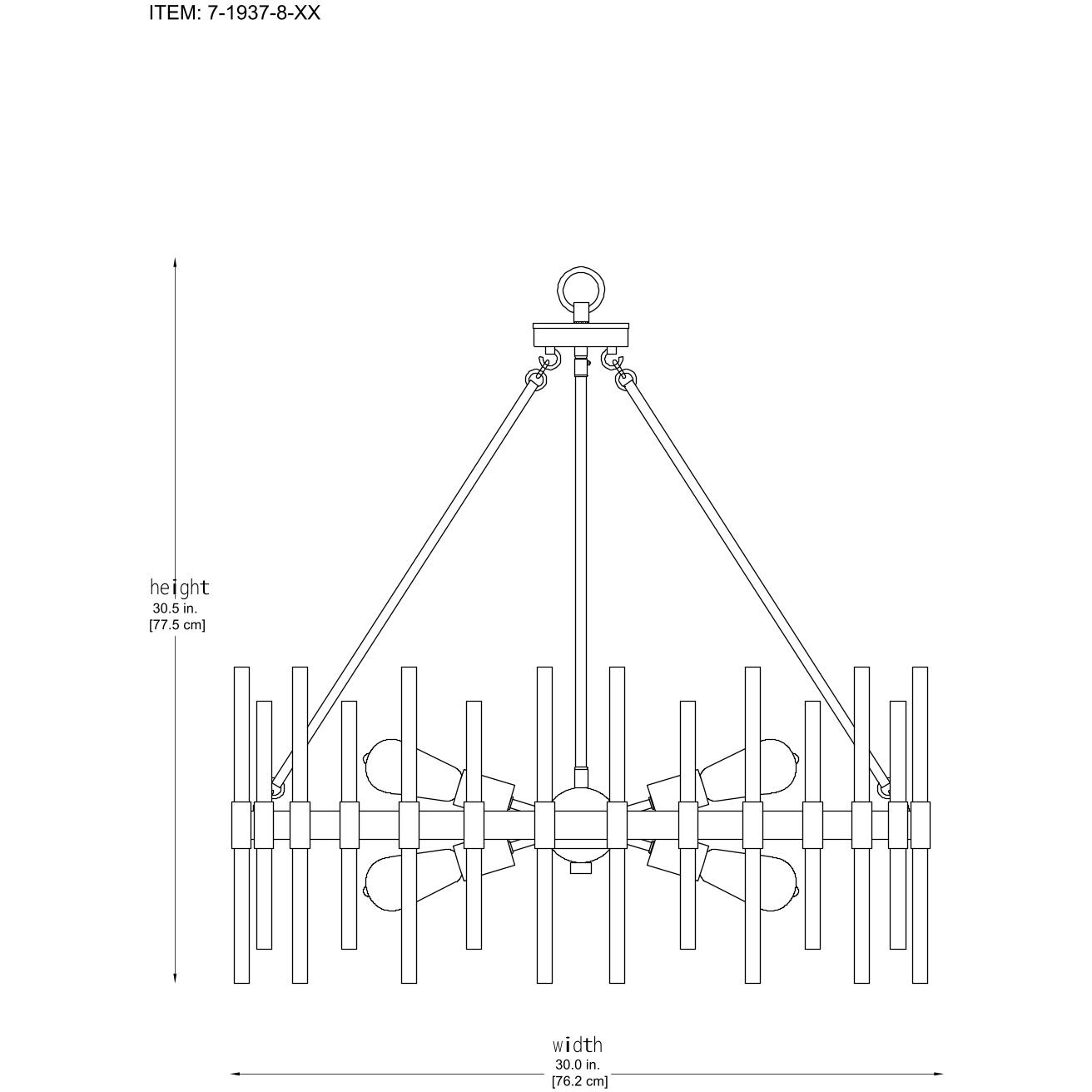 Santiago 8 Light 30 inch Black with Warm Brass Accents Pendant Ceiling Light