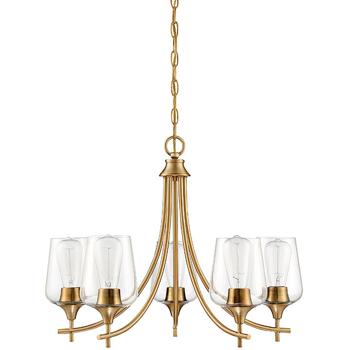 Octave 5 Light 23 inch Warm Brass Chandelier Ceiling Light, Essentials