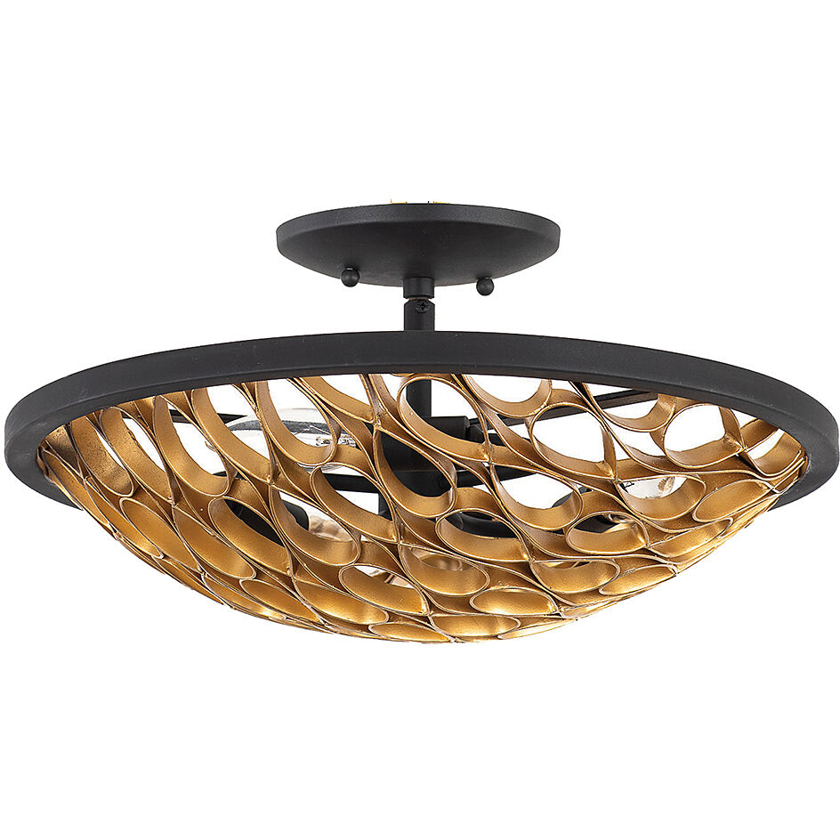 Black and gold top flush mount light