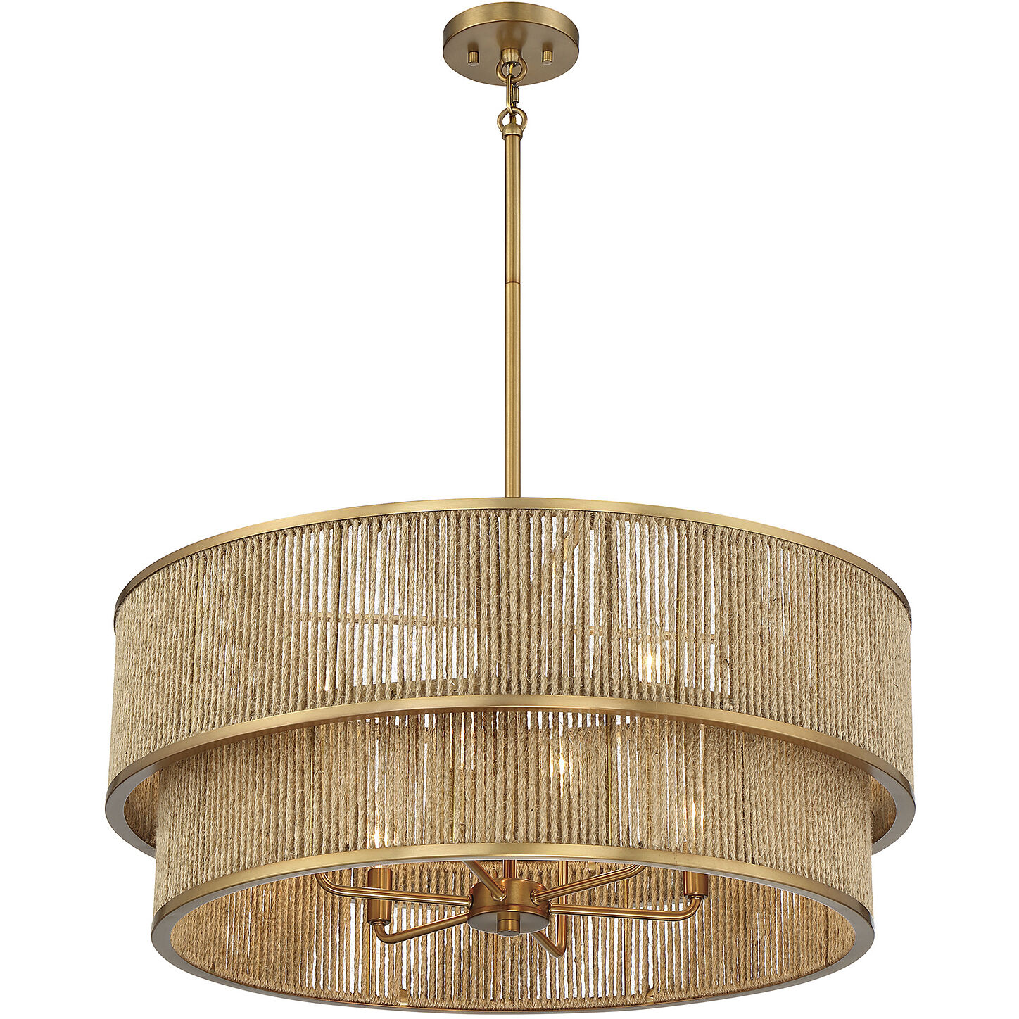 Ashburn 6 Light 28 inch Warm Brass and Rope Pendant Ceiling Light