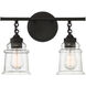 Fuller 2 Light 15 inch Matte Black Bathroom Vanity Light Wall Light, Lighting One