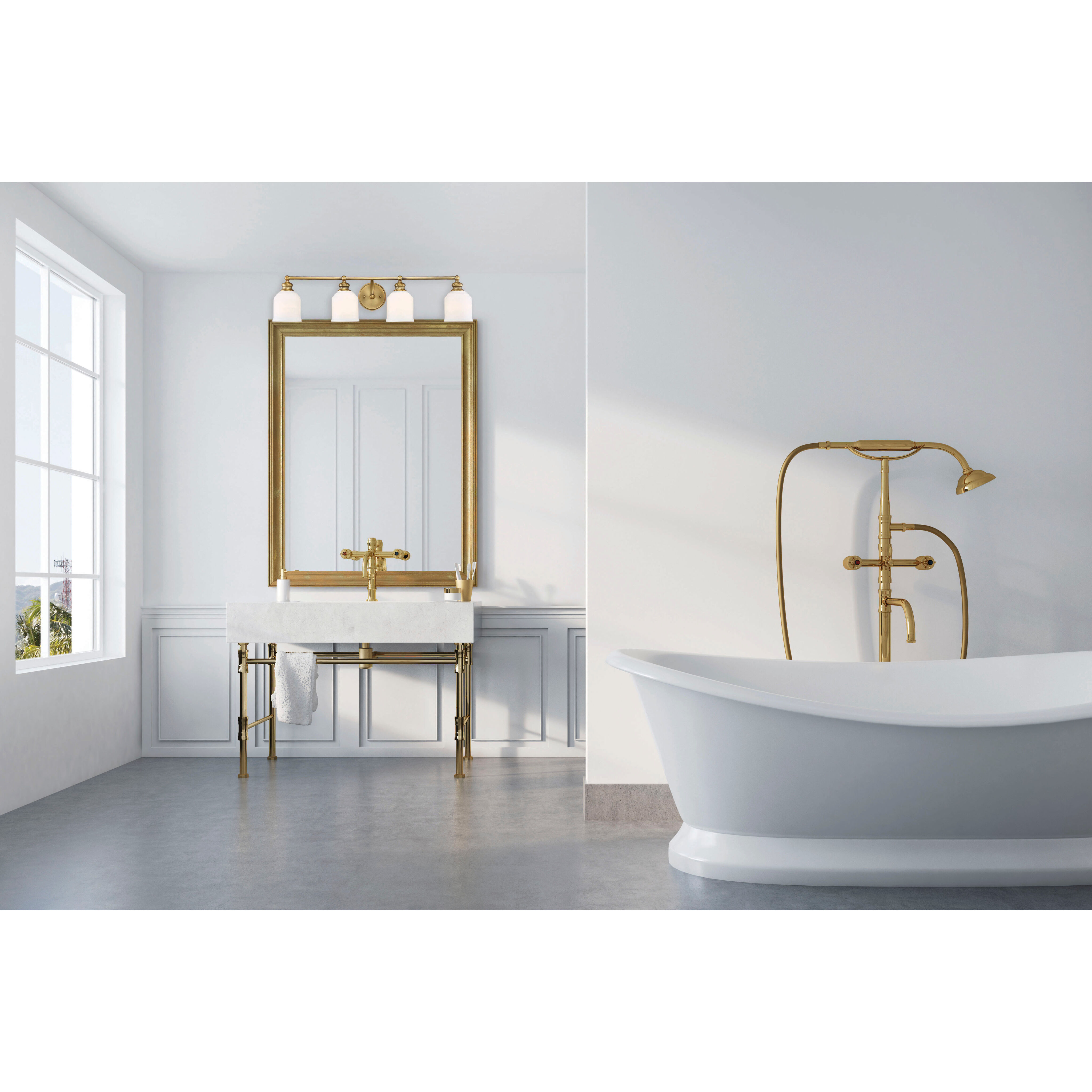 Melrose 4 Light 33.5 inch Warm Brass Bathroom Vanity Light Wall Light, Essentials