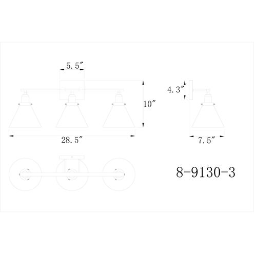 Drake 3 Light 28.5 inch Polished Nickel Bathroom Vanity Light Wall Light, Essentials