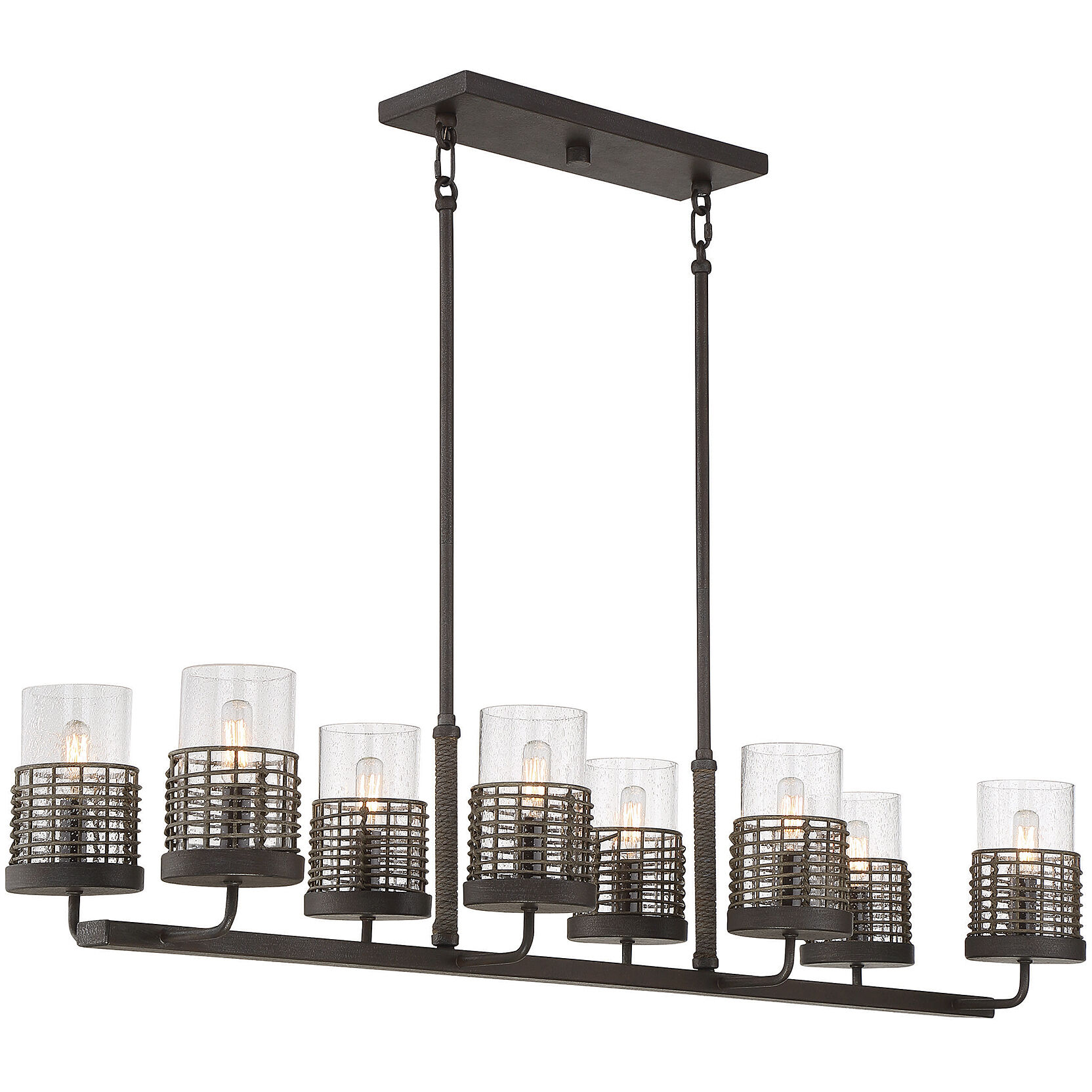 Granada 8 Light 42 inch Gunsmoke with Gray Rattan Linear Chandelier Ceiling Light