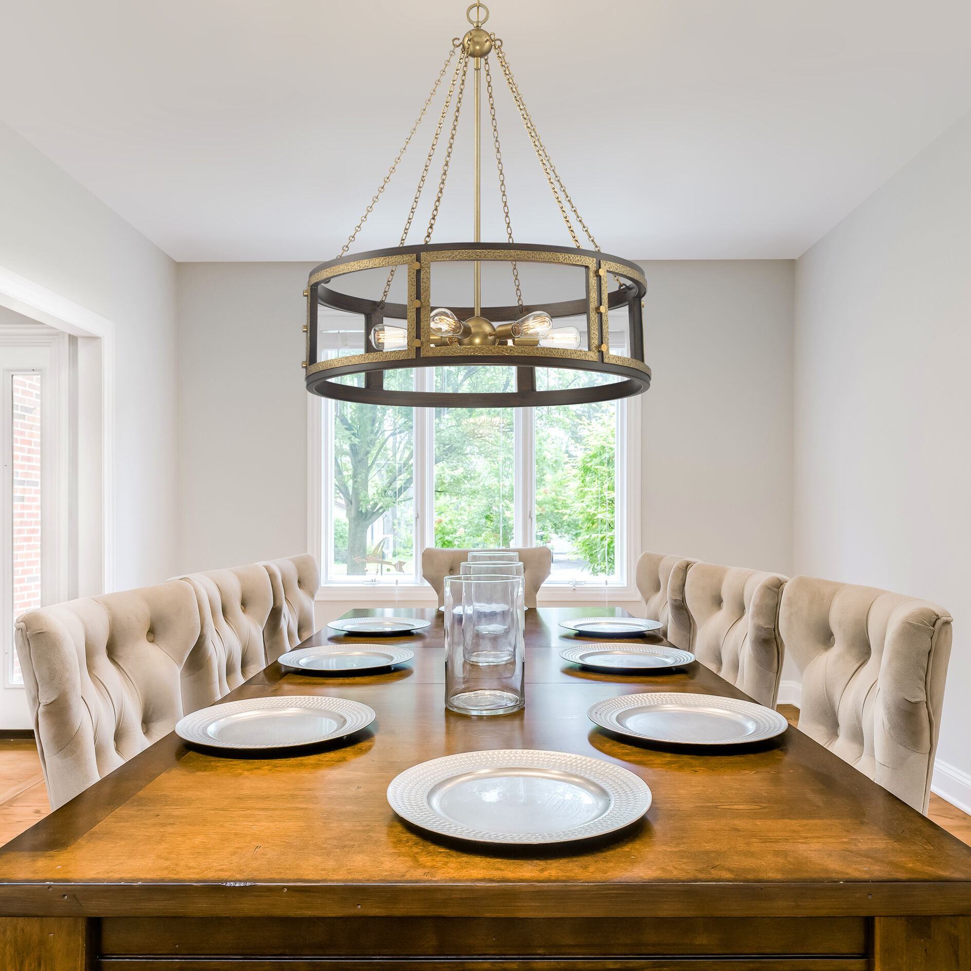 Lakefield 6 Light 34 inch Burnished Brass with Walnut Pendant Ceiling Light