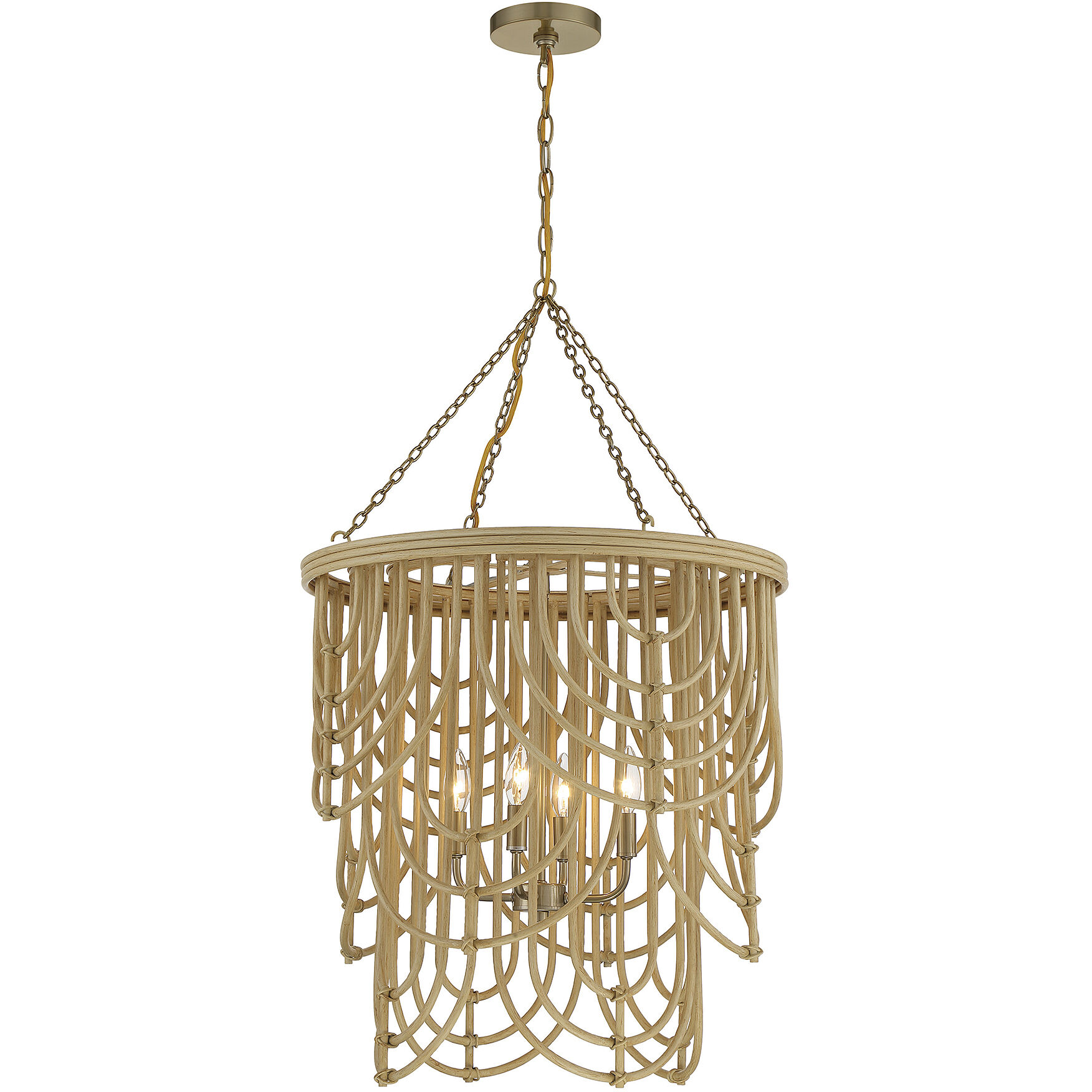 Bremen 4 Light 22 inch Burnished Brass with Natural Rattan Pendant Ceiling Light