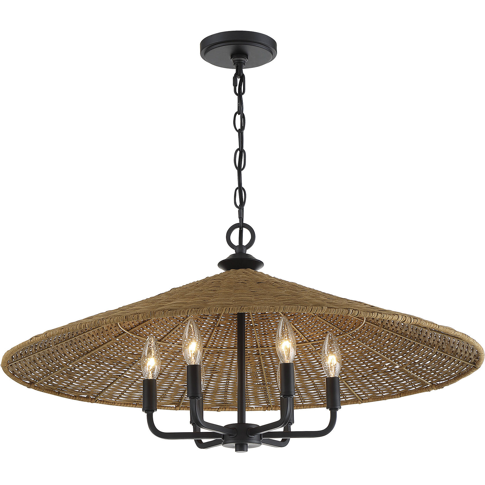Eman 6 Light 30 inch Matte Black with Dark Rattan Pendant Ceiling Light