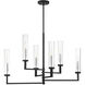 Folsom 6 Light 34 inch Matte Black with Polished Chrome Accents Linear Chandelier Ceiling Light, Adjustable