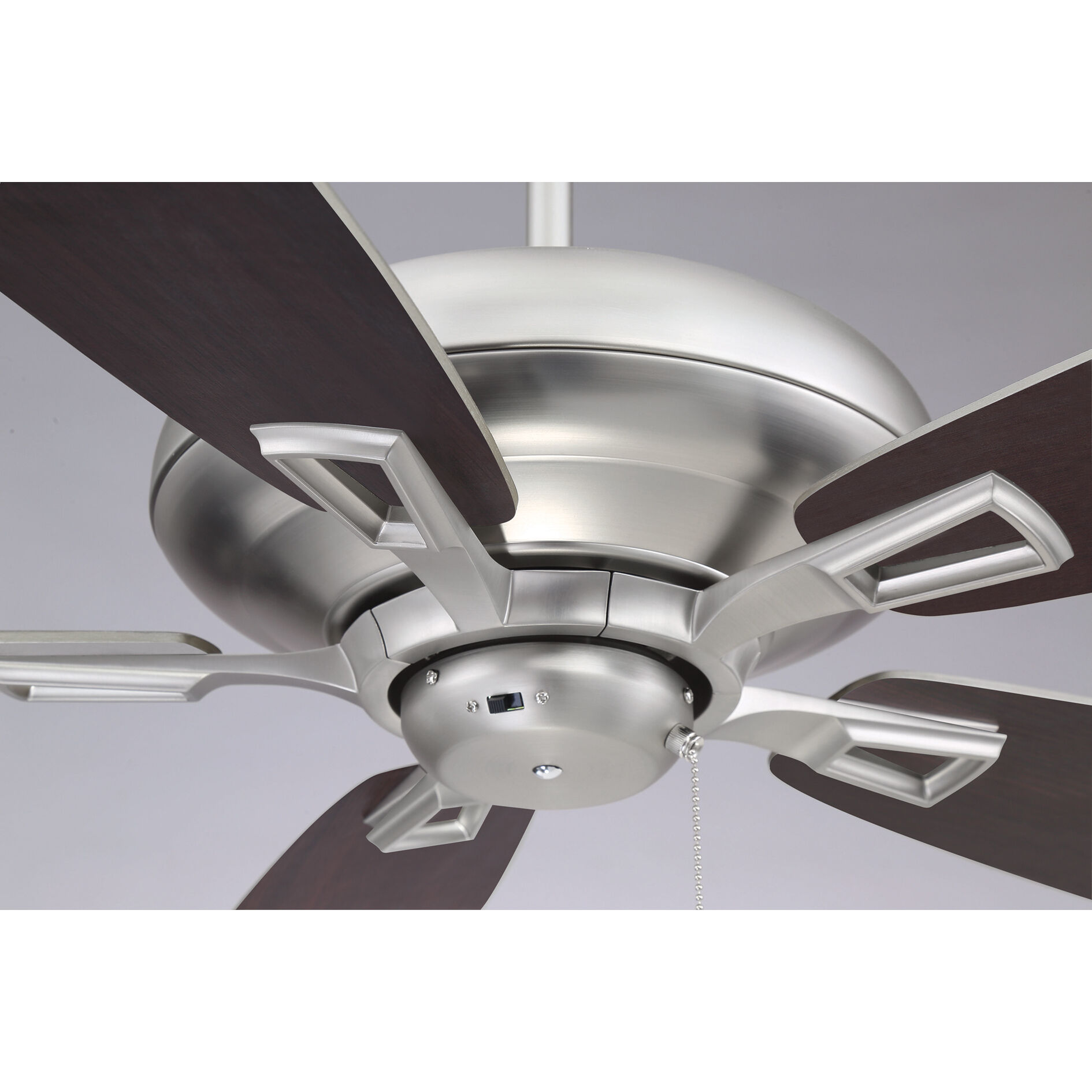 Mystique 52 inch Satin Nickel with Chestnut and Silver Blades Ceiling Fan