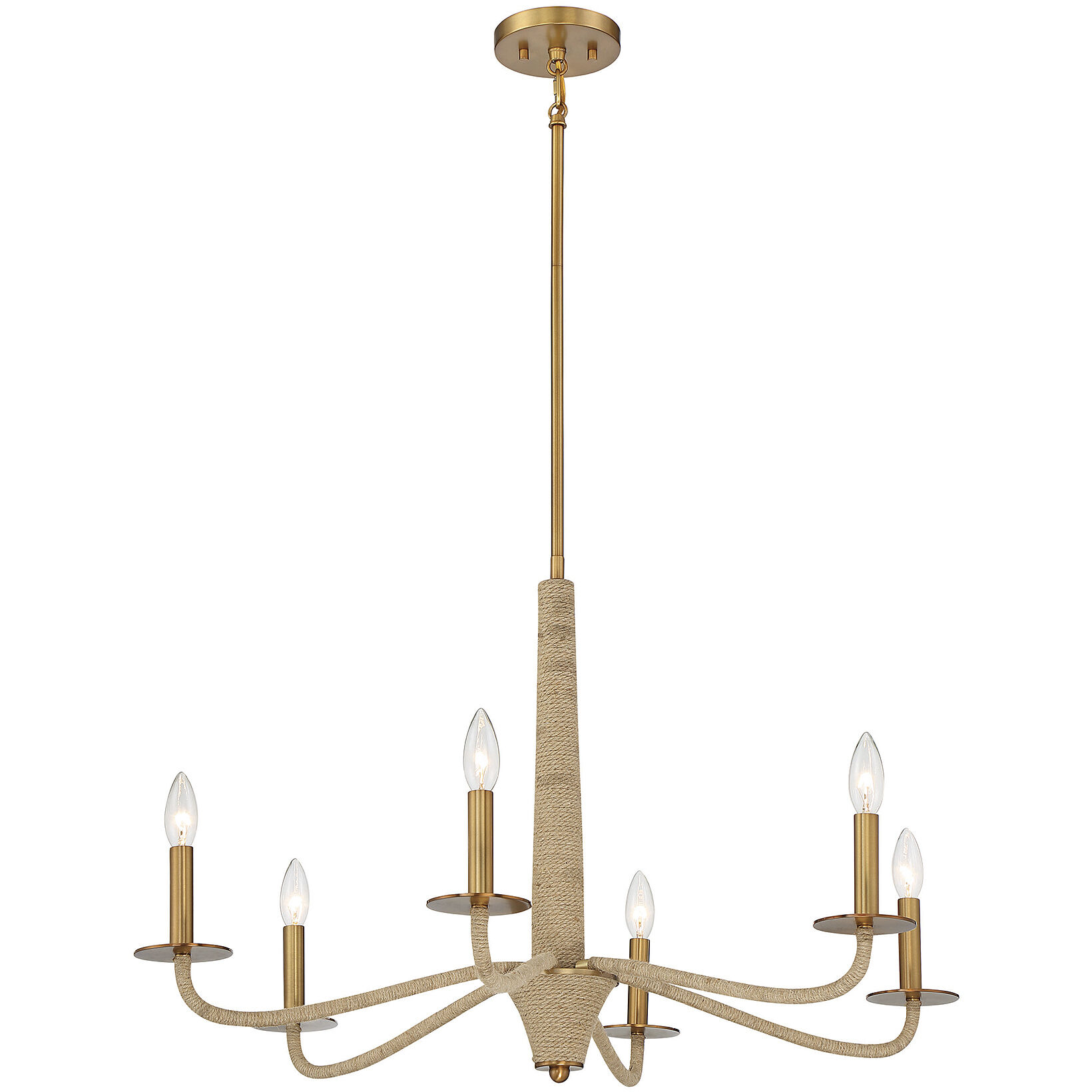 Cannon 6 Light 32 inch Warm Brass and Rope Chandelier Ceiling Light