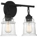 Fuller 2 Light 15 inch Matte Black Bathroom Vanity Light Wall Light, Lighting One