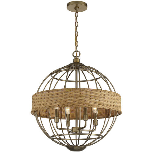 Boreal 4 Light 21 inch Burnished Brass with Natural Rattan Pendant Ceiling Light