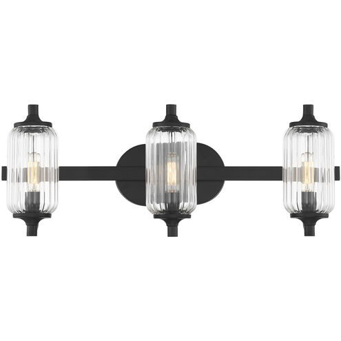 Holton 3 Light 24 inch Matte Black Bathroom Vanity Light Wall Light