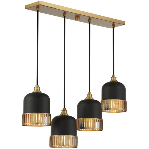 Eclipse 4 Light 26 inch Matte Black with Warm Brass Accents Linear Chandelier Ceiling Light