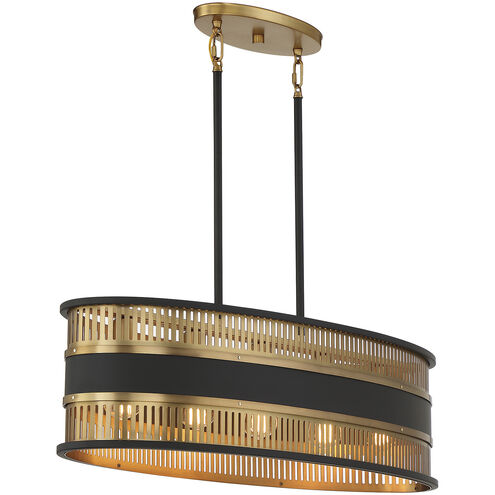 Eclipse 5 Light 36 inch Matte Black with Warm Brass Accents Linear Chandelier Ceiling Light