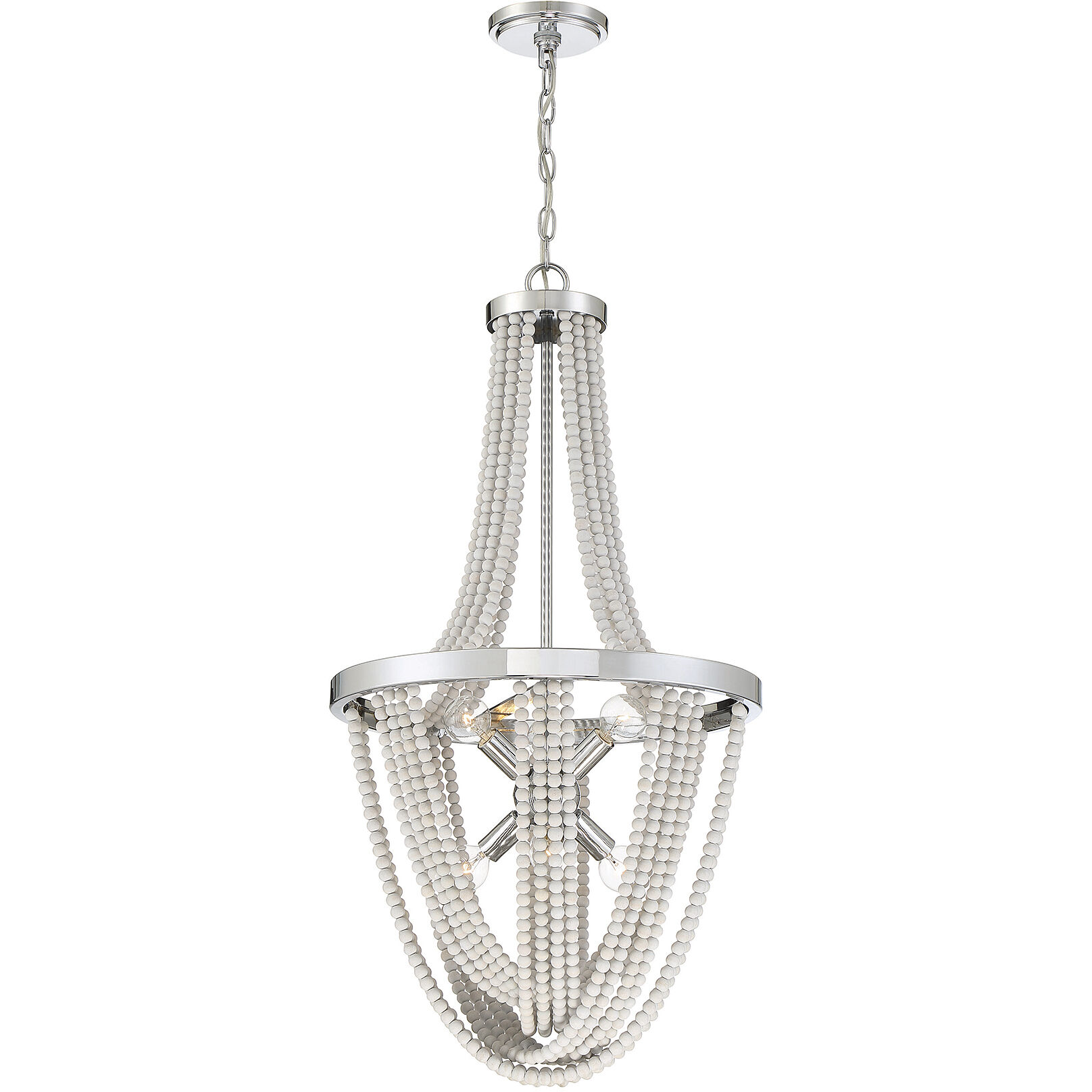 Contessa 6 Light 18 inch Polished Chrome with Wooden Beads Chandelier Ceiling Light, Wooden Beads