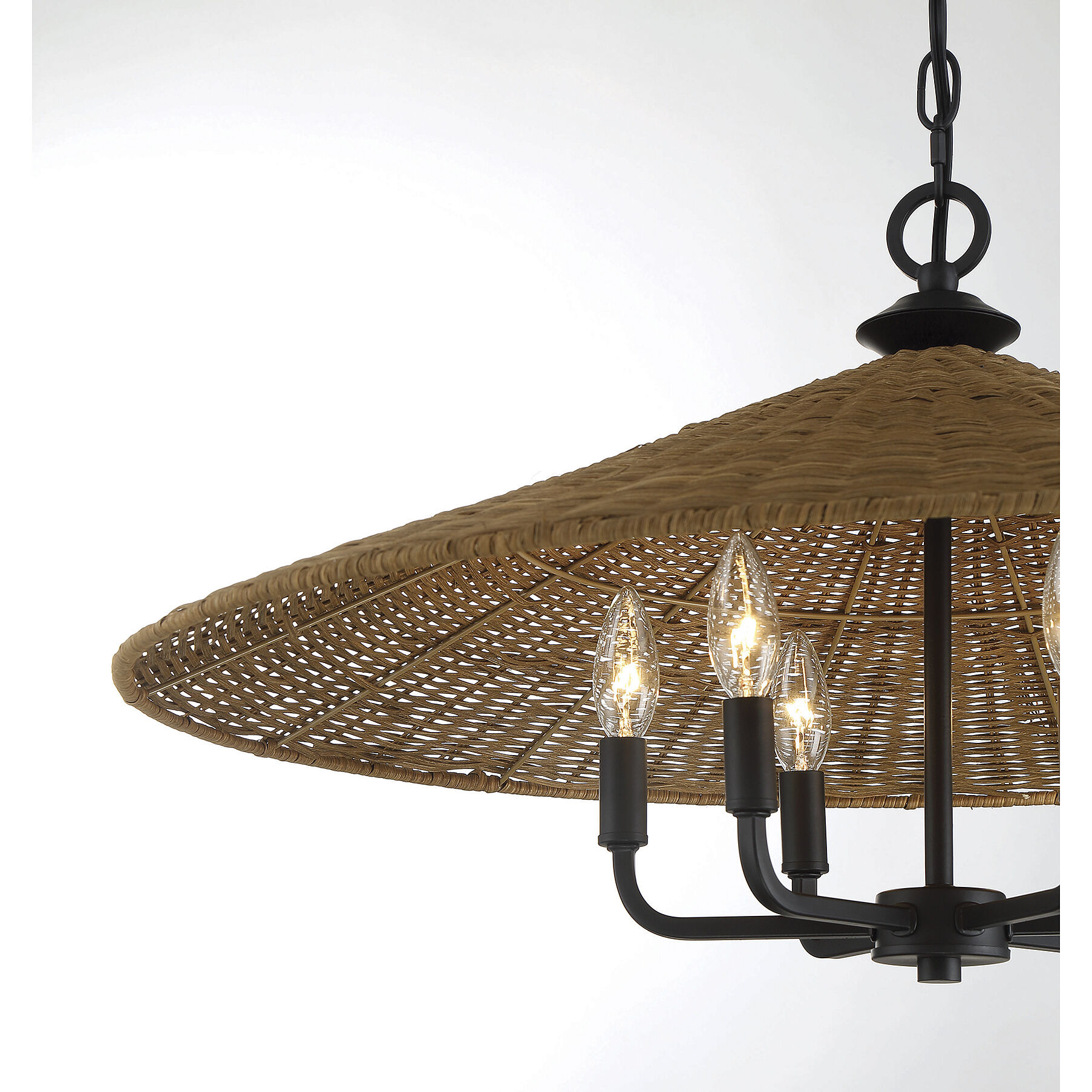 Eman 6 Light 30 inch Matte Black with Dark Rattan Pendant Ceiling Light