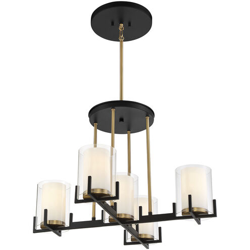 Eaton 5 Light 27 inch Matte Black with Warm Brass Accents Chandelier Ceiling Light