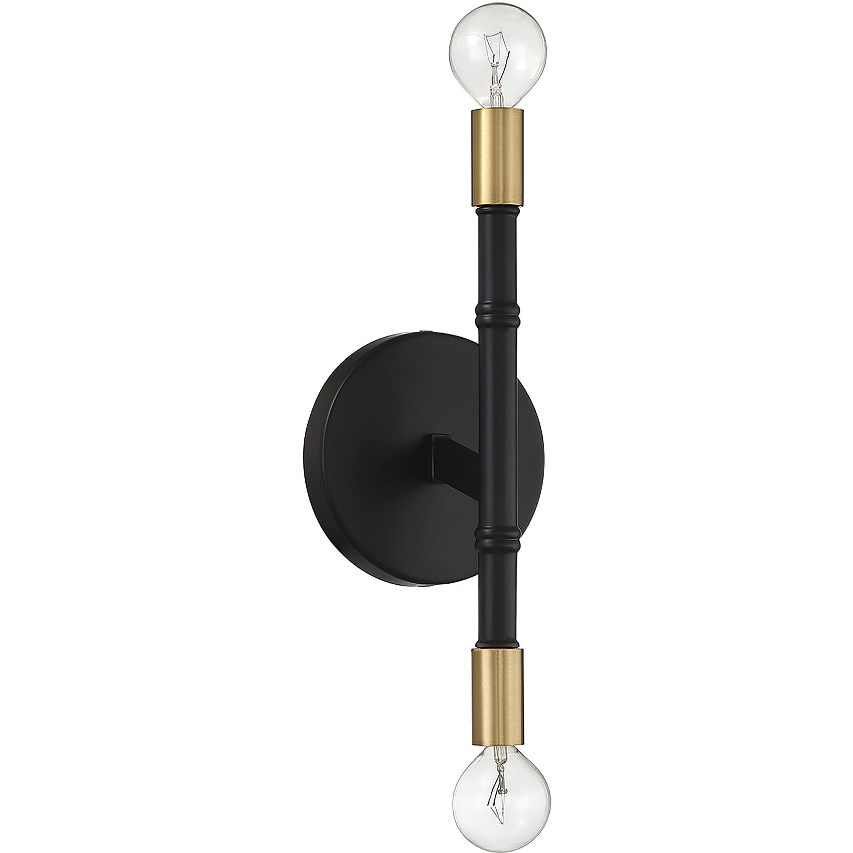 Rossi 2 Light 5.25 inch Matte Black with Warm Brass Wall Sconce Wall Light