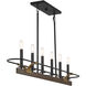 Icarus 6 Light 42 inch Burnished Brass with Walnut Linear Chandelier Ceiling Light, Lighting One