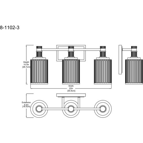 Concord 3 Light 22 inch Silver and Polished Nickel Bathroom Vanity Light Wall Light