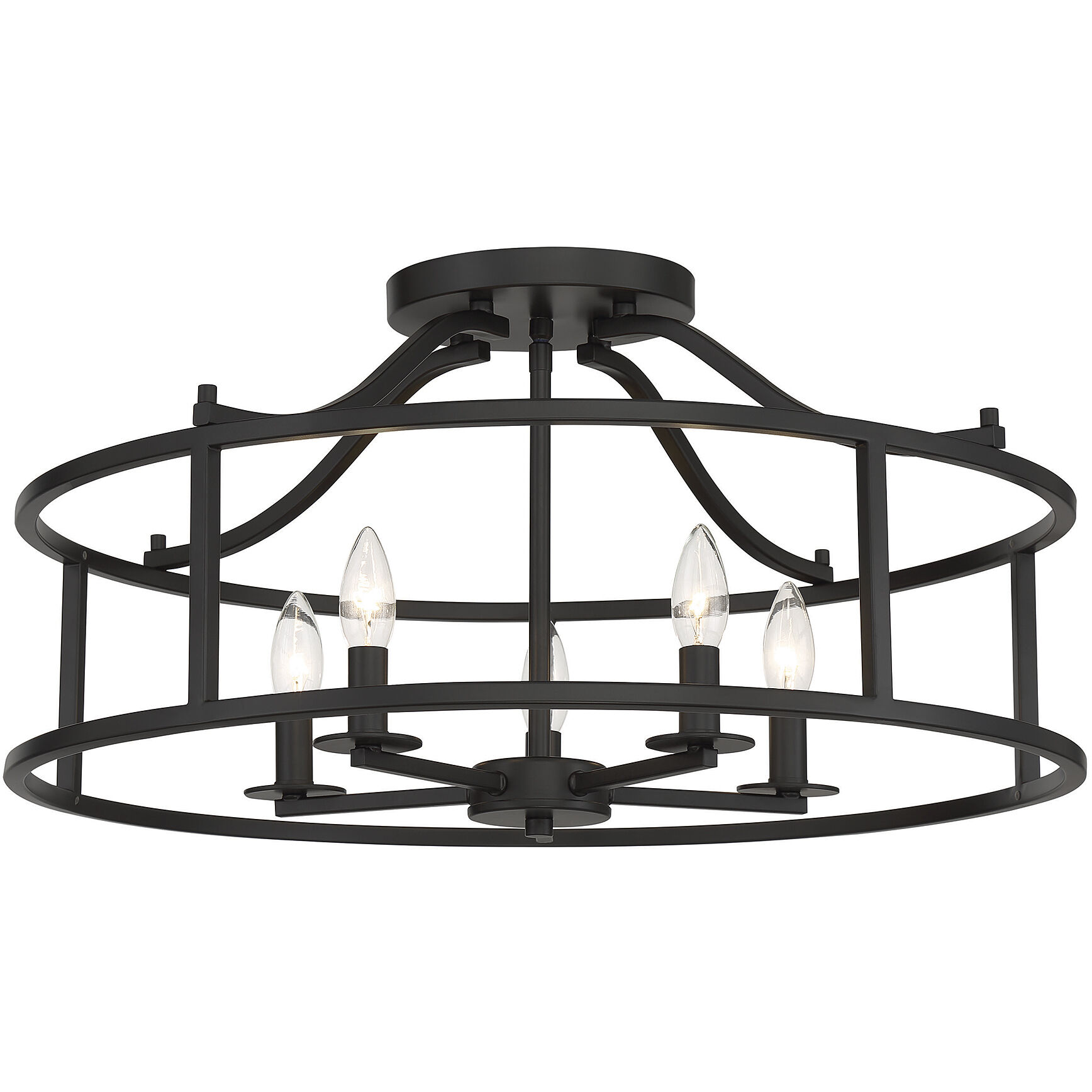 Stockton 5 Light 24 inch Matte Black Semi-Flush Ceiling Light, Essentials