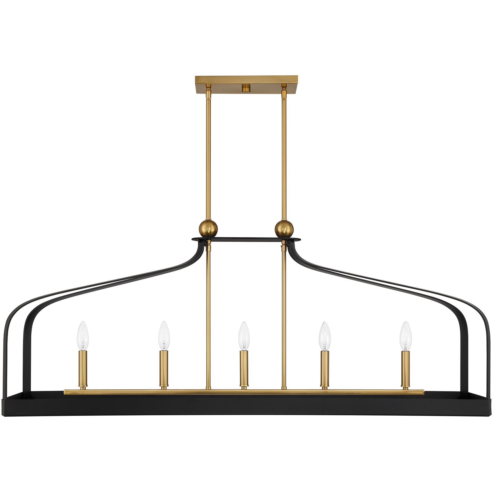 Sheffield Linear Chandelier Ceiling Light in Black with Warm Brass