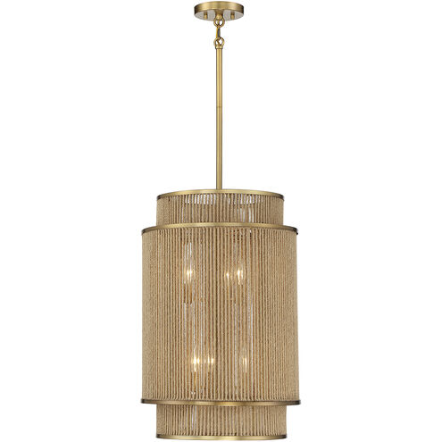 Ashburn 6 Light 16 inch Warm Brass and Rope Pendant Ceiling Light