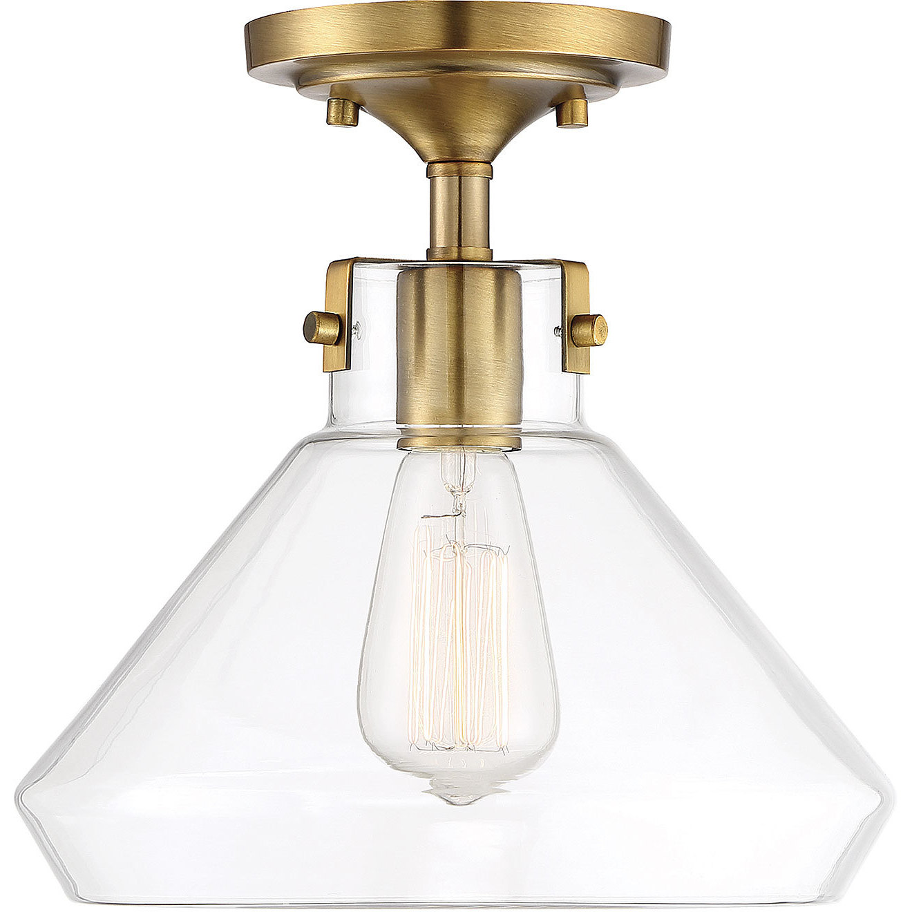 Walpole 1 Light 11 inch Warm Brass Semi-Flush Ceiling Light, Essentials