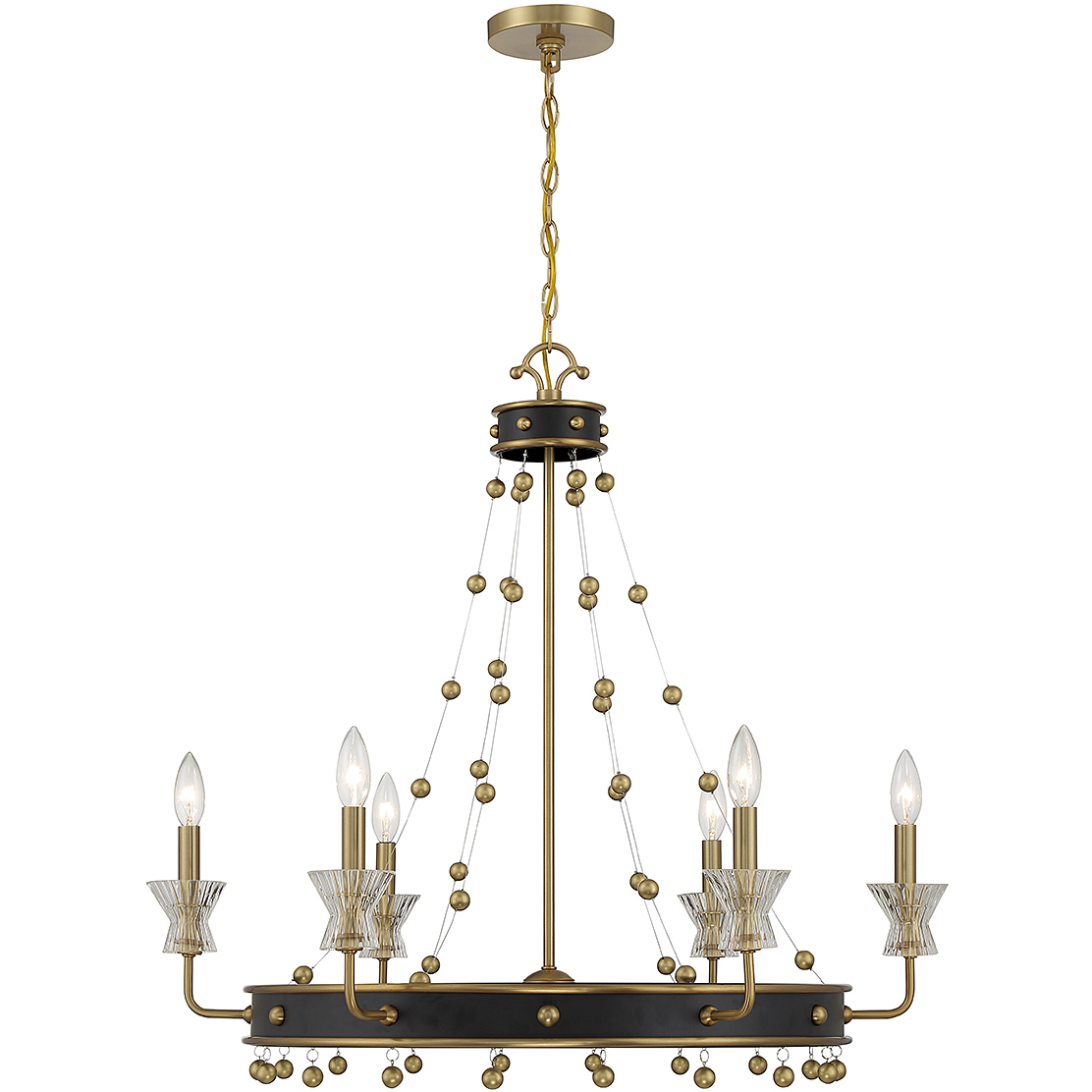 Iris 6 Light 31.5 inch Black with Warm Brass Accents Chandelier Ceiling Light