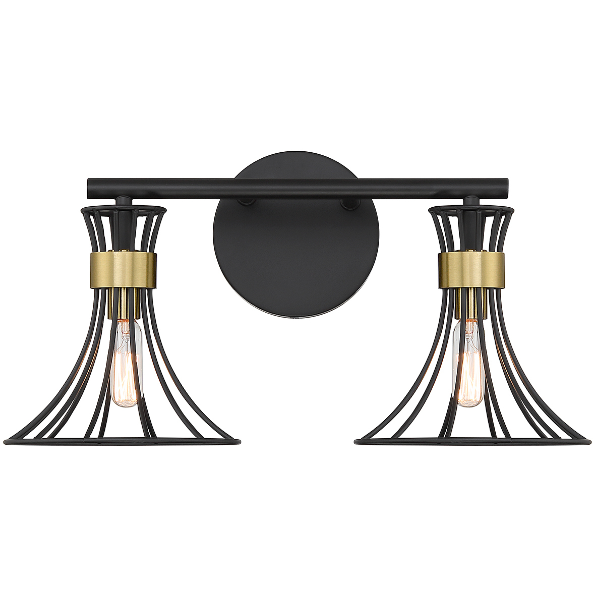 Breur 2 Light 17.25 inch Black with Warm Brass Accents Bathroom Vanity Light Wall Light