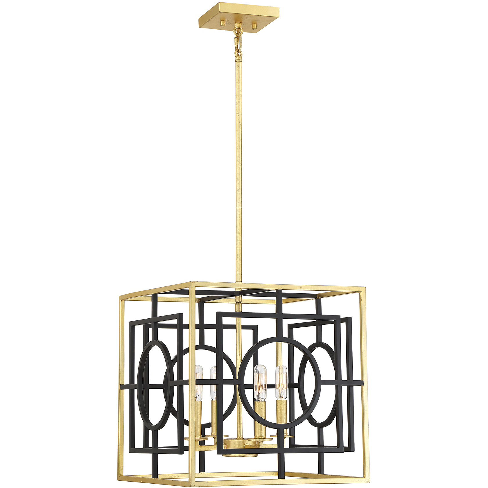 Kirsch 4 Light 15 inch Matte Black with True Gold Pendant Ceiling Light