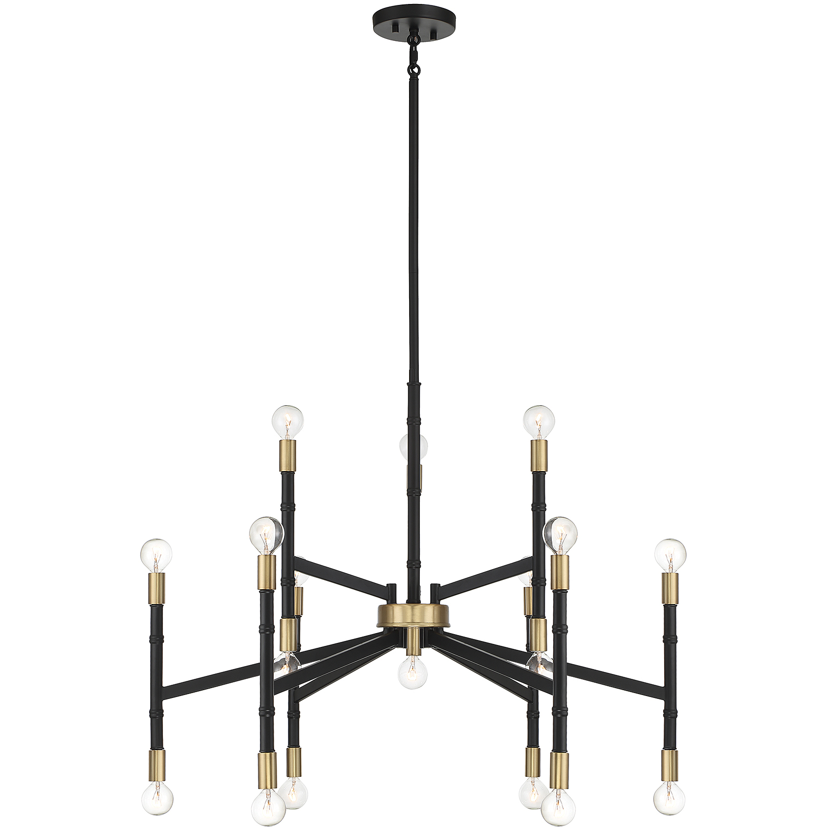 Rossi 18 Light 32 inch Matte Black with Warm Brass Chandelier Ceiling Light
