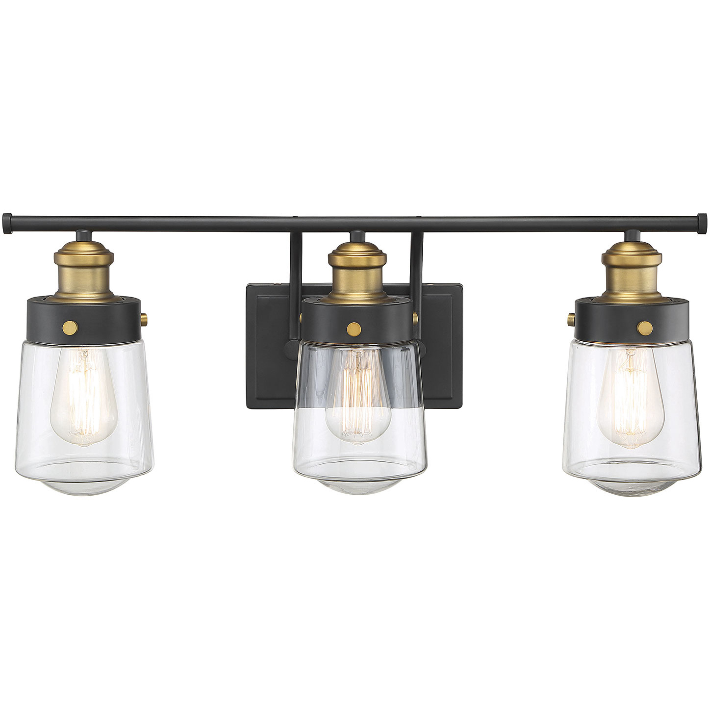 Macauley 3 Light 24 inch Vintage Black with Warm Brass Bathroom Vanity Light Wall Light