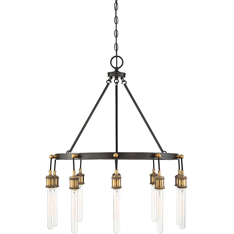 Campbell 10 Light 28 inch Vintage Black with Warm Brass Chandelier Ceiling Light