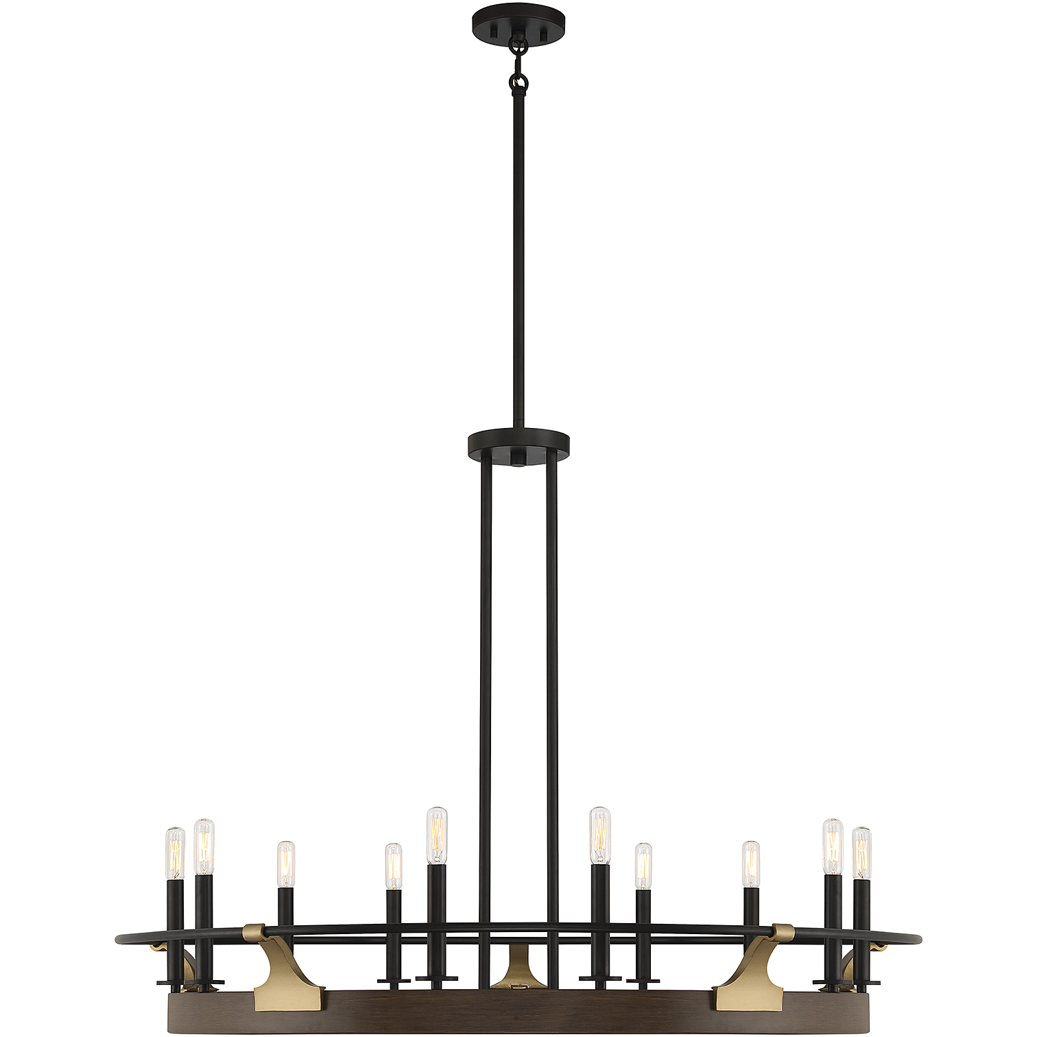 Icarus 10 Light 42 inch Burnished Brass with Walnut Chandelier Ceiling Light, Lighting One
