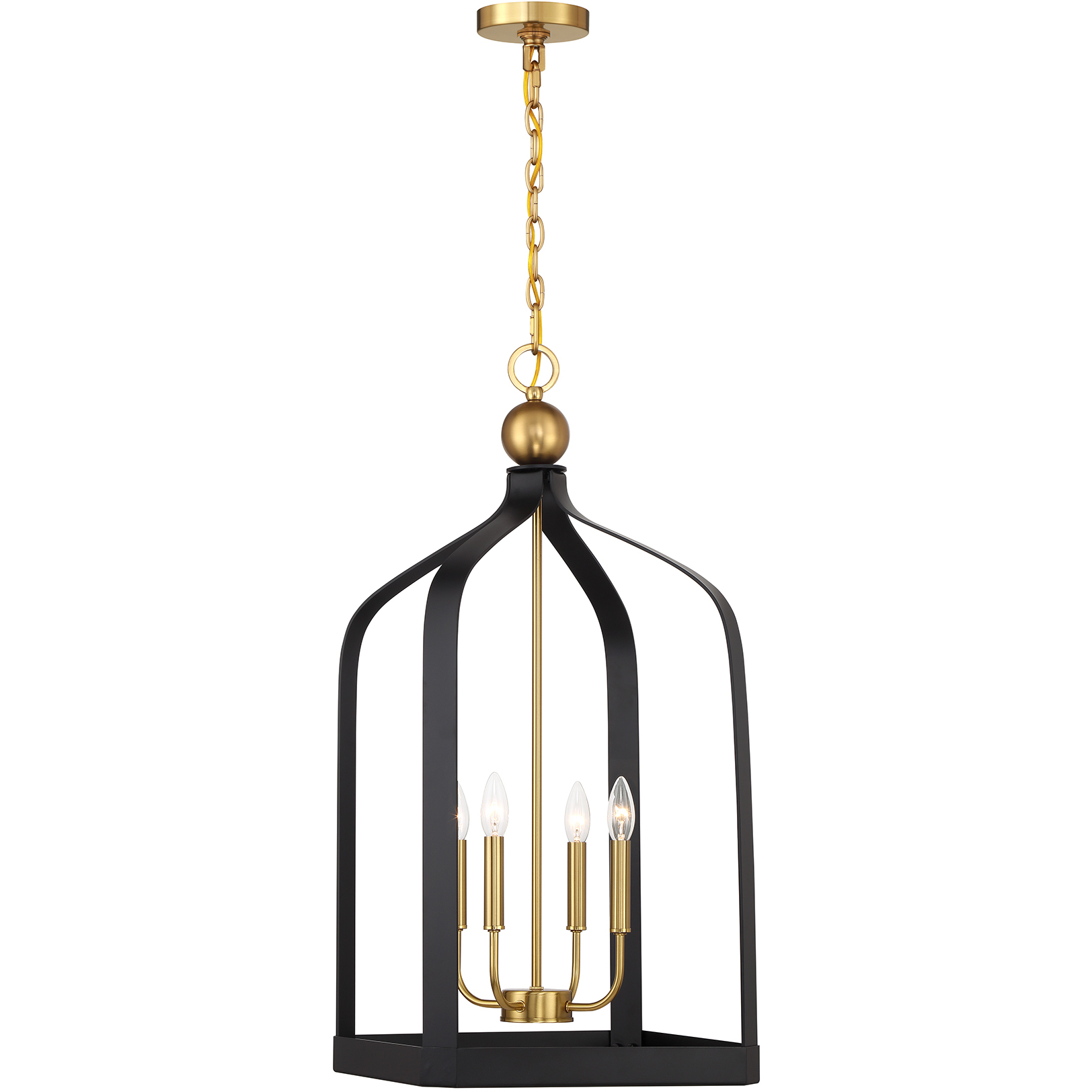 Sheffield 4 Light 15 inch Black with Warm Brass Accents Pendant Ceiling  Light