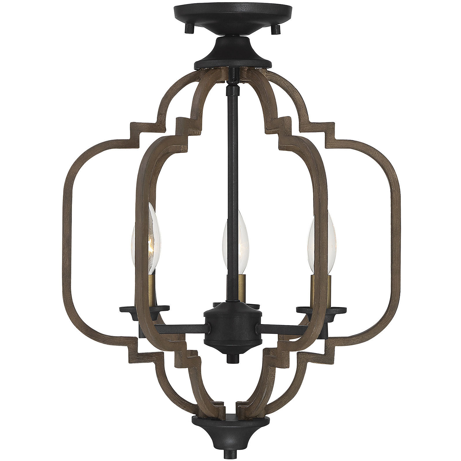Westwood 3 Light 14 inch Barrelwood with Brass Accents Semi-Flush Ceiling Light