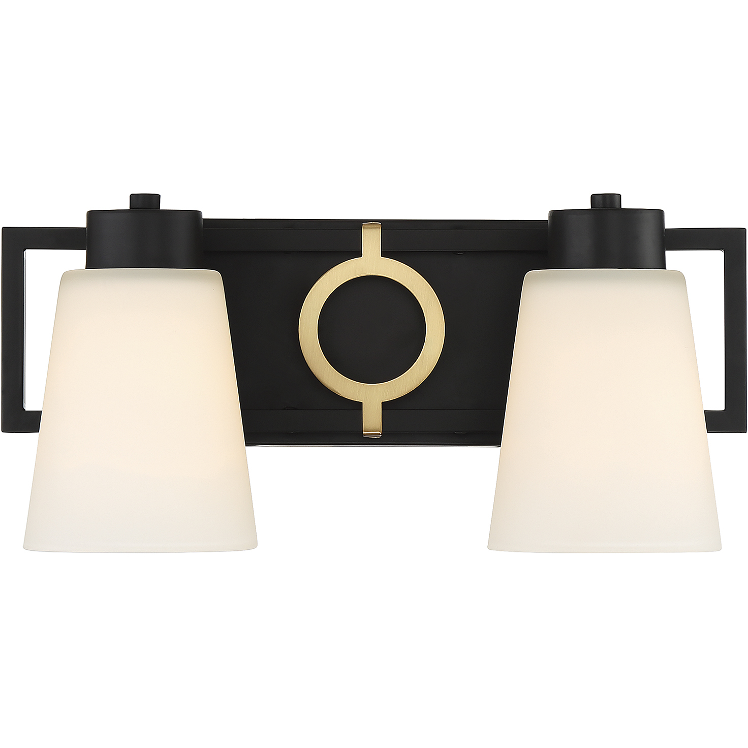 Russo 2 Light 15.5 inch Matte Black with Warm Brass Accents Bathroom Vanity Light Wall Light, Lighting One