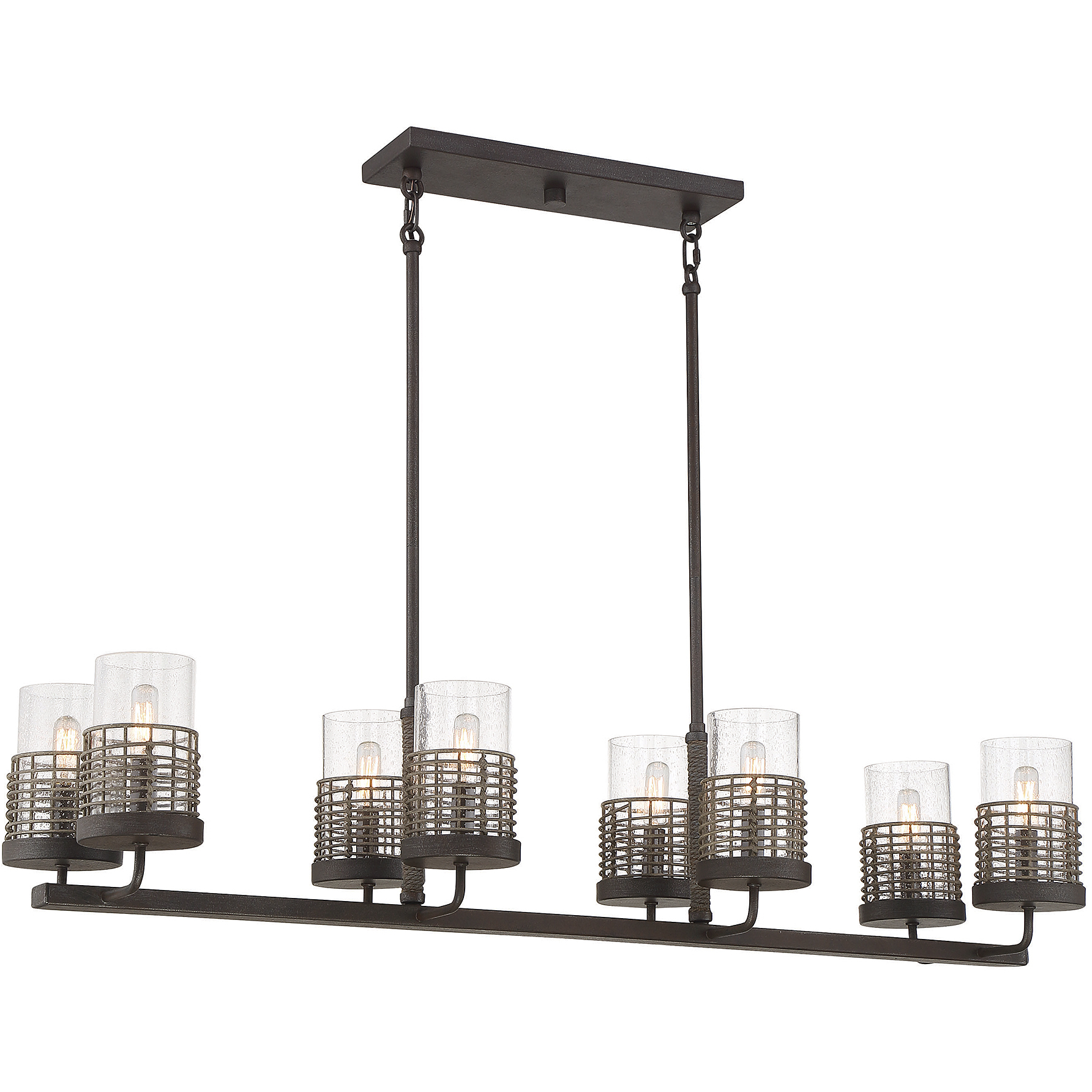 Granada 8 Light 42 inch Gunsmoke with Gray Rattan Linear Chandelier Ceiling Light