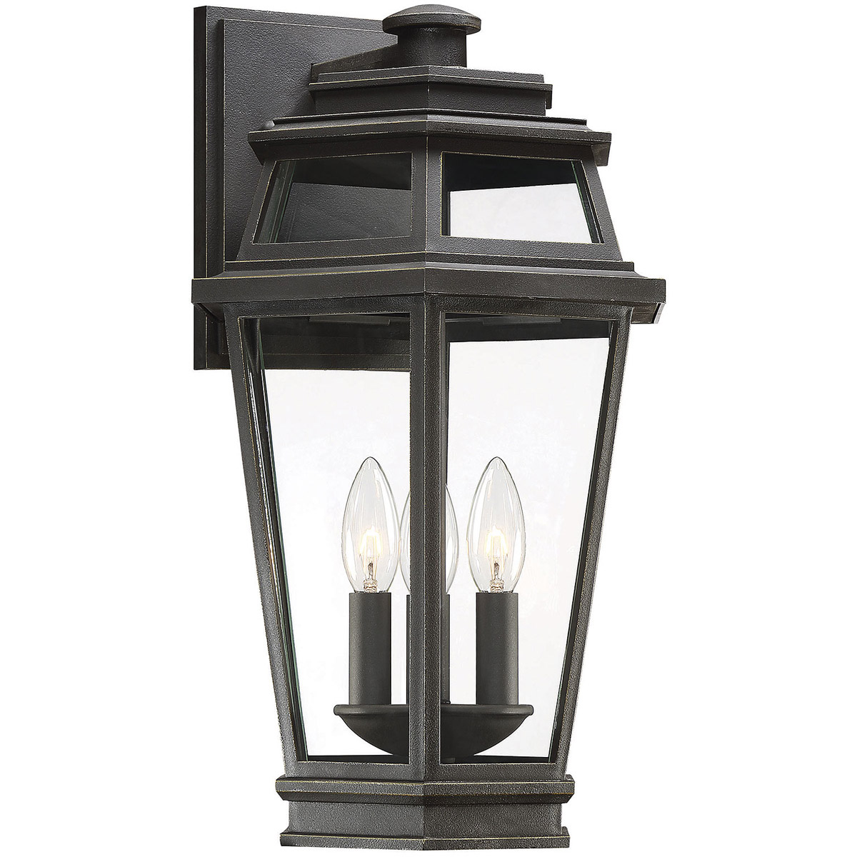 Holbrook 3 Light 18 inch Textured Bronze With Gold Highlights Outdoor Wall Lantern, Large