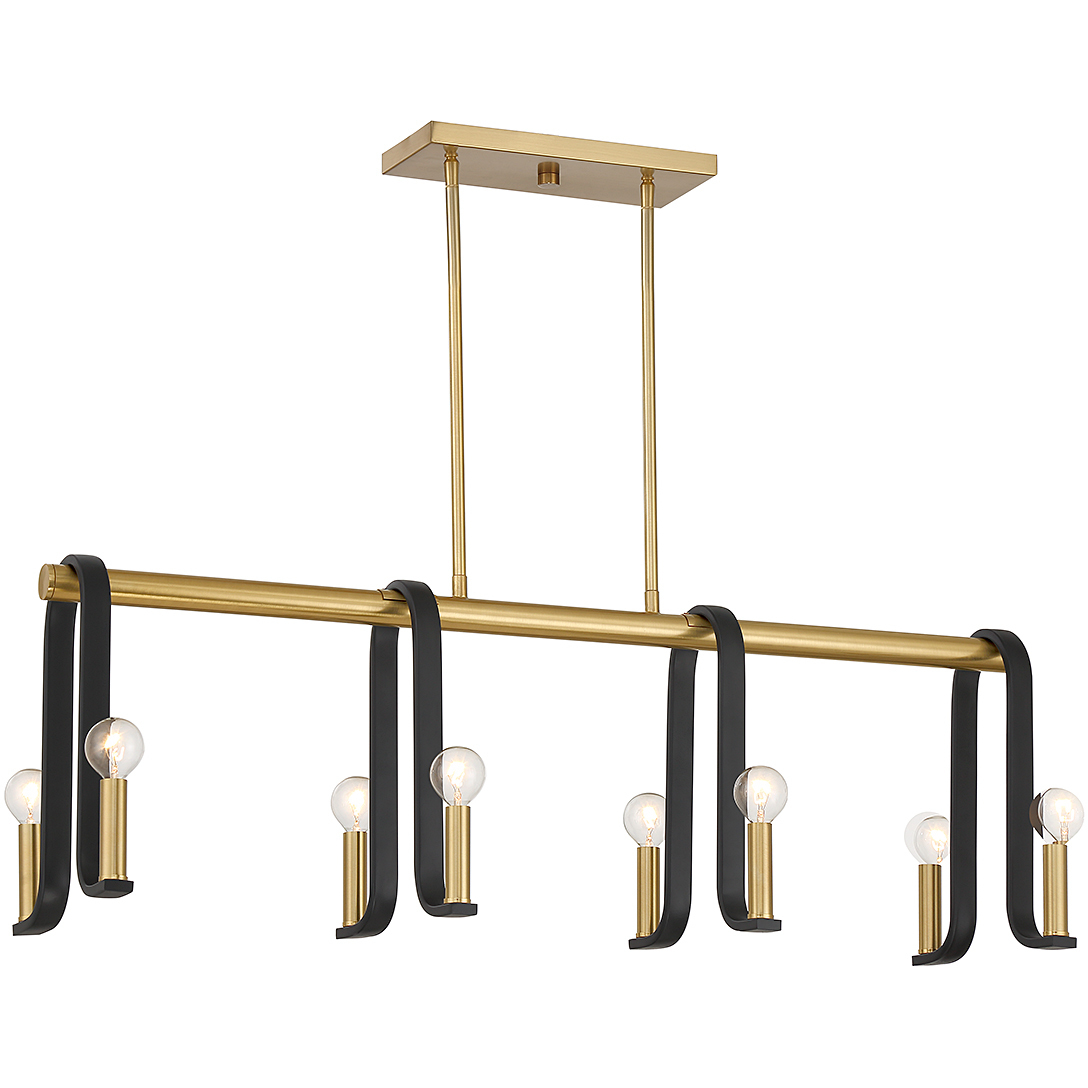 Archway 8 Light 38 inch Black with Warm Brass Accents Linear Chandelier Ceiling Light