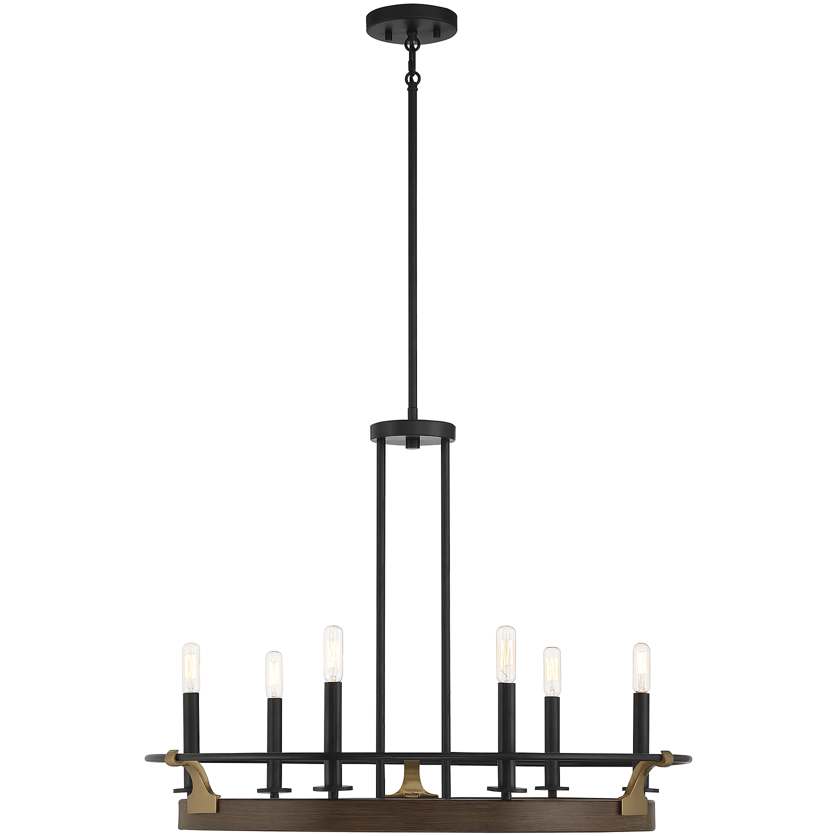 Icarus 6 Light 29 inch Burnished Brass with Walnut Chandelier Ceiling Light, Lighting One
