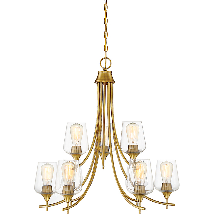 Octave 9 Light 30 inch Warm Brass Chandelier Ceiling Light, Essentials