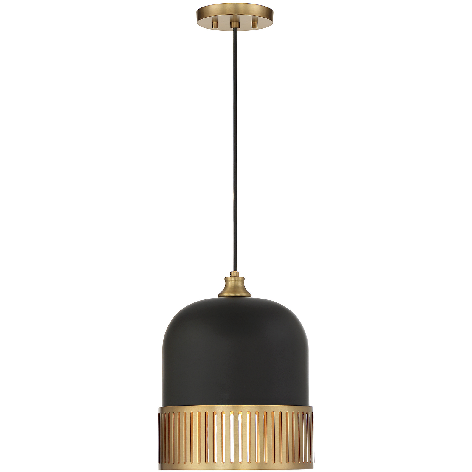 Eclipse 1 Light 10 inch Matte Black with Warm Brass Accents Pendant Ceiling Light