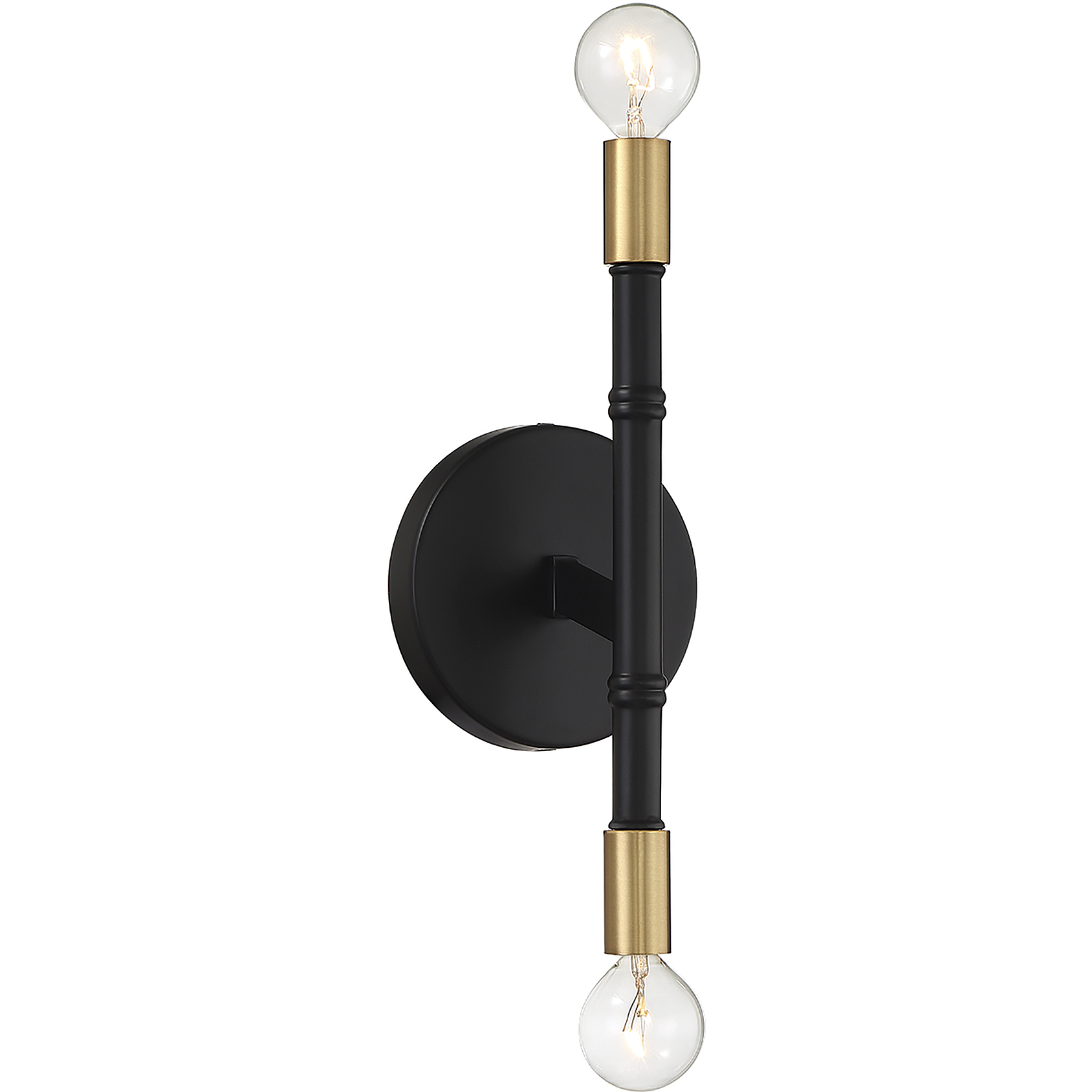 Rossi 2 Light 5.25 inch Matte Black with Warm Brass Accents Wall Sconce Wall Light, Lighting One (Open)
