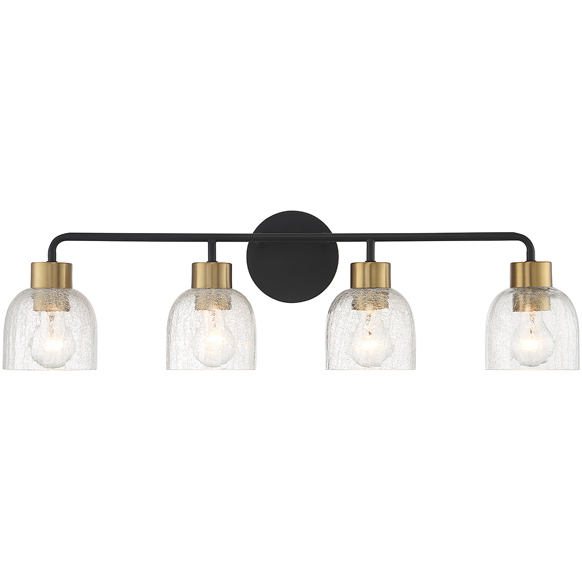 Flagler 4 Light 30 inch Matte Black with Warm Brass Accents Bathroom Vanity Light Wall Light, Lighting One