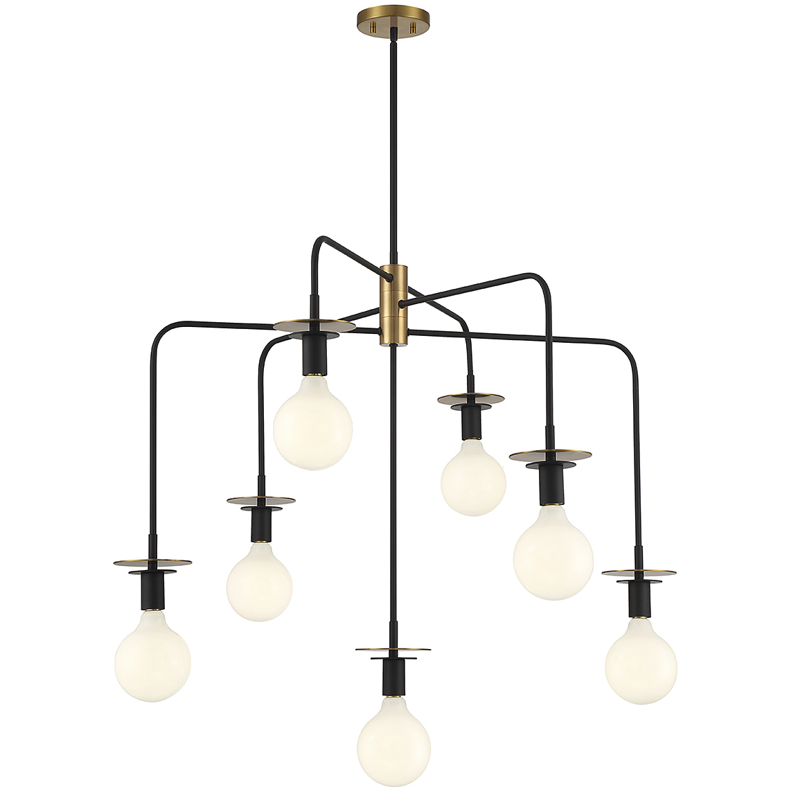 Godfrey 7 Light 38 inch Matte Black with Warm Brass Accents Chandelier Ceiling Light, Lighting One