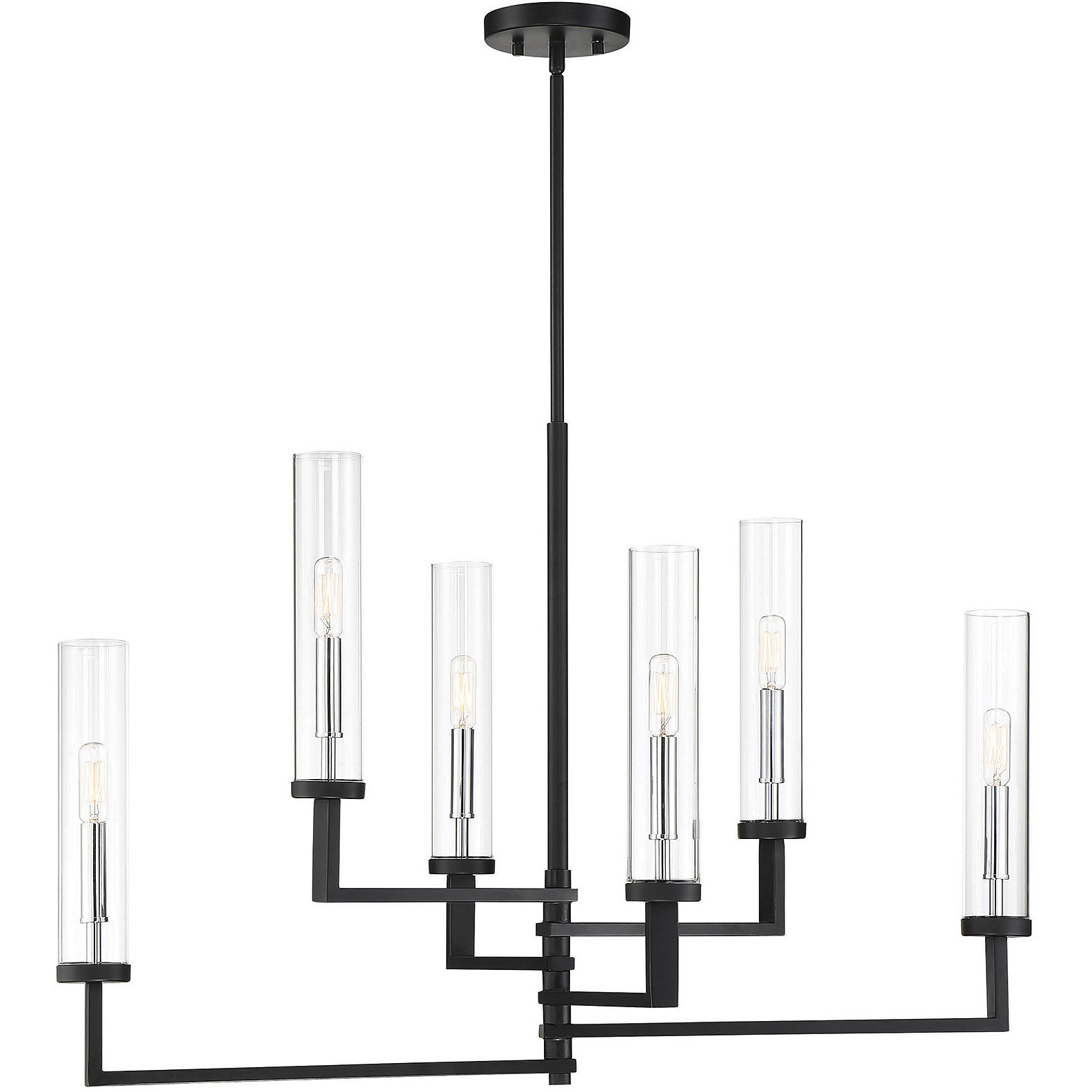 Folsom 6 Light 34 inch Matte Black with Polished Chrome Accents Linear Chandelier Ceiling Light, Adjustable